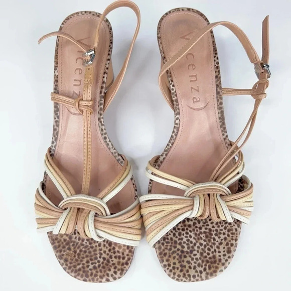 Vicenza Anthropologie Cream Neutral Slingback Heeled Sandals Leather Round Heel - Picture 8 of 14